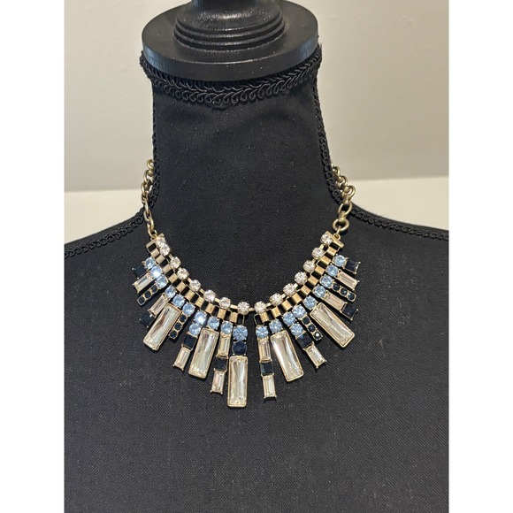Mythologie Jewelry - Mythologie Blue Rhinestone Cleopatra Bib Statement Necklace Gold Tone Art Deco